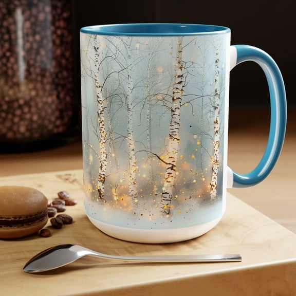 Enchanted Winter Birch Forest Mug Snowy Tree Coffee Cup Cozy Woodland Tea Mug Scandinavian Nature Decor