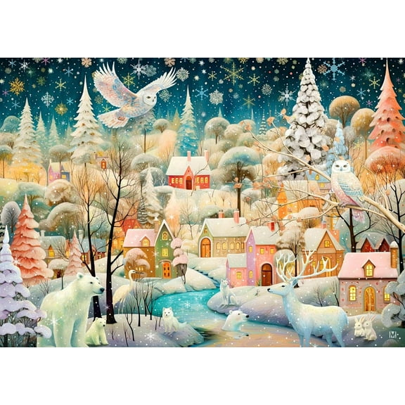 Enchanted Winter Village Premium 1000 Piece Holiday Jigsaw Puzzle for Adults, Limited Edition Christmas Collectible Puzzle for Home Decor and Gift