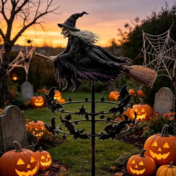 The Enchanted Witch Garden Wind Spinner, Metal Halloween Yard Art Outdoor Decor, Outdoor Garden Stake Decoration, Halloween Lawn Ornament, for Garden Patio Pathway Fall Decorations