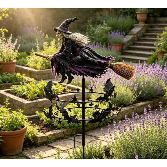 The Enchanted Witch Garden Wind Spinner, Unique Halloween Accent Piece with Artistic Craftsmanship, Transforms Ordinary Yards into Enchanted Forest Scenes