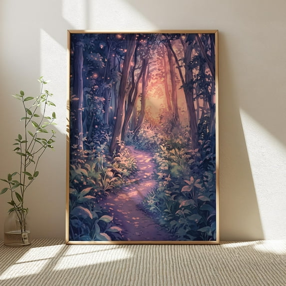 Enchanted Woodland Art, Whimsical Nursery Decor For Girls Room, Colorful For Playroom, Home Decor #1444, 24x36 UNFRAMED