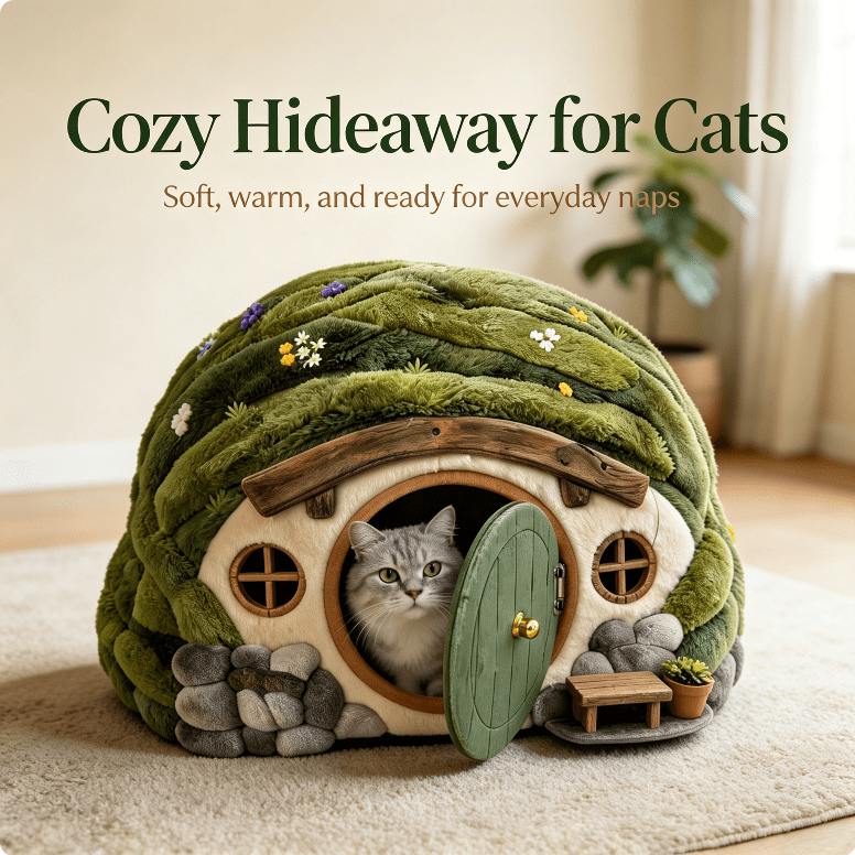 Enchanted Woodland Cat Bed House, Soft Plush Fairy Hobbi Pod with Memory Foam, Cozy Cave Pet Hideaway with Door and Windows for Small Pets. deal from Walmart