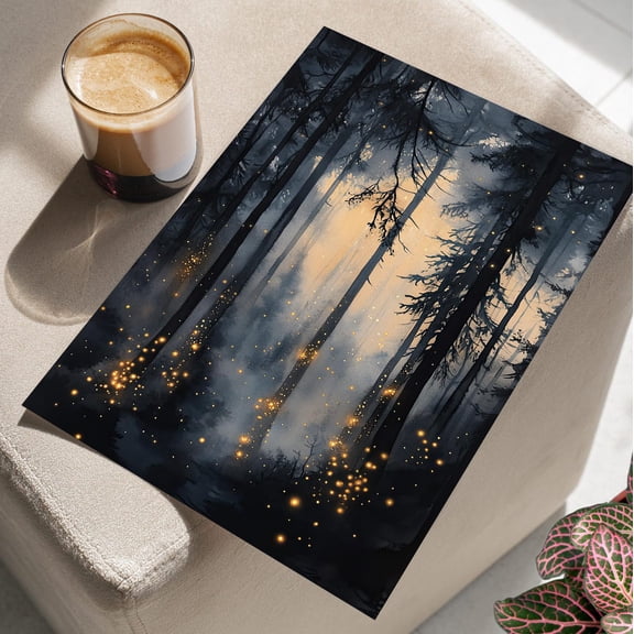 Enchanted Woodland Fireflies Mystical Foggy Forest Fantasy Nature Fairycore, Unframed Poster