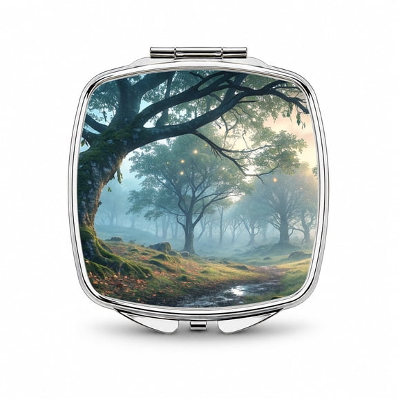 Enchanted Woodland Forest Landscape Travel Makeup Handbag Purse Small Pocket Compact Mirror