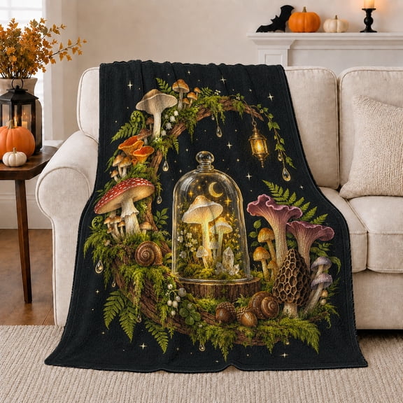 Enchanted Woodland Garden with Detailed Art, Warm Flannel Blanket for Cabin and Lodge, Garden Lovers Housewarming Gift, Fantasy Home Decor