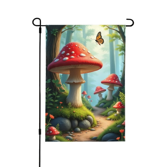 Enchanted Woods Mushroom Garden Flag 12x18 Inch Double Sided Fairy Tale Pathway Yard Flag Outdoor Decor Fantasy Nature Scene Home Decor