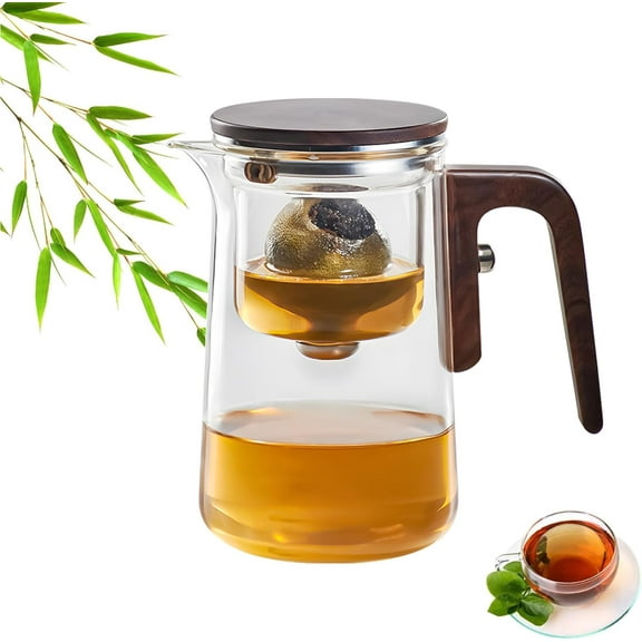Enchanti Tea Pot, Magic Teapot, Glass Teapot with Infuser, 27 oz Capacity (Wood Texture, 27 oz (800ML))
