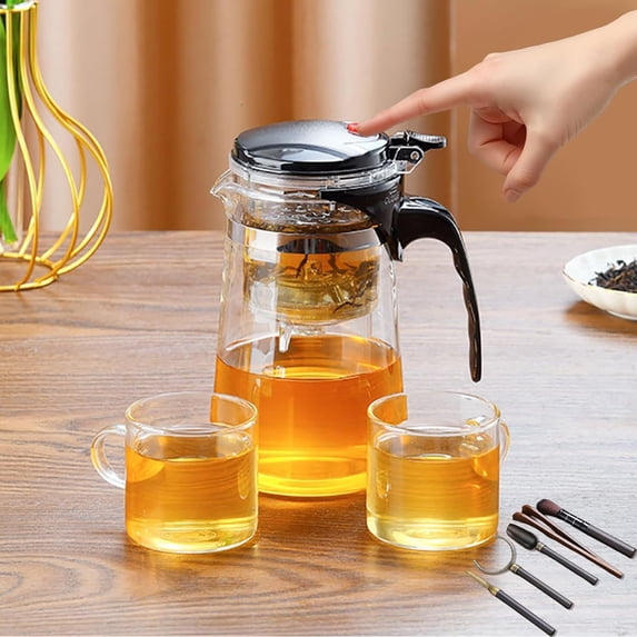 Enchanti Tea Pot - Modern Glass Infuser Teapot - Water Separation Magic Teapot with Heat-Resistant Handle - Elegant Gift Box & Writable Card - for Loose Leaf Tea - 750 ML (26 oz,2 Cups)