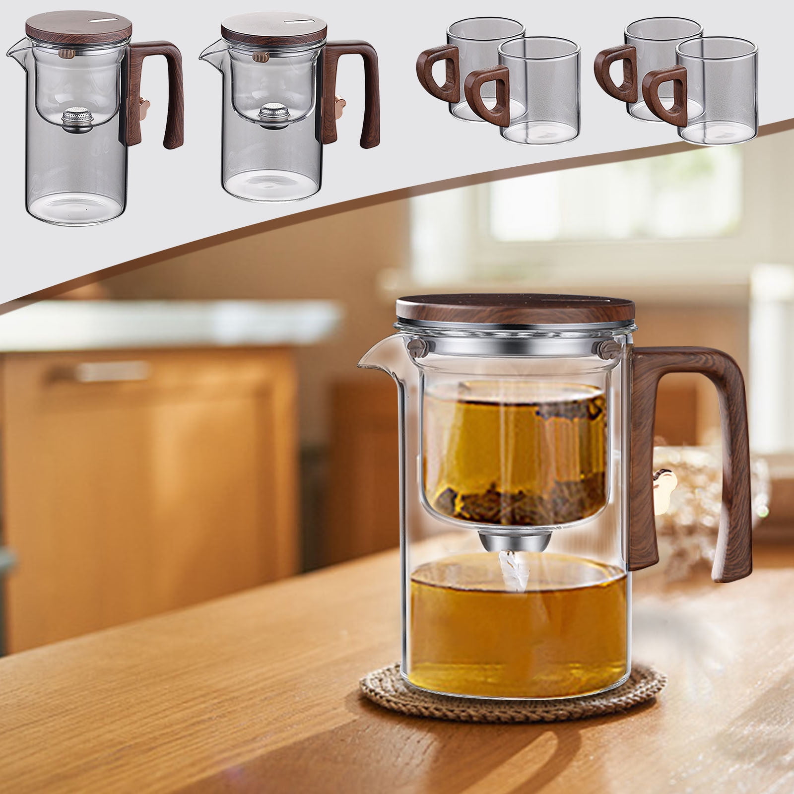 Teiera In Vetro Con Separatore Acqua Enchanti – 800 Ml, Manico In Legno, Controllo Infusione | Per Tè Ed Erbe