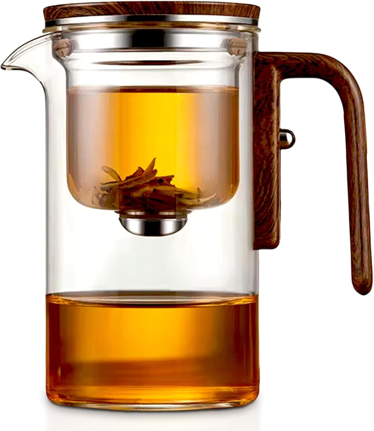 Enchanti Tea Pot,Witchcraft Teapot,Enchantipot Magic Tea Pot,Water Separation Glass Teapot with Wooden Handle, Magic Teapot with Infuser, Press Control Glass Teapot For Loose Tea (520ml)
