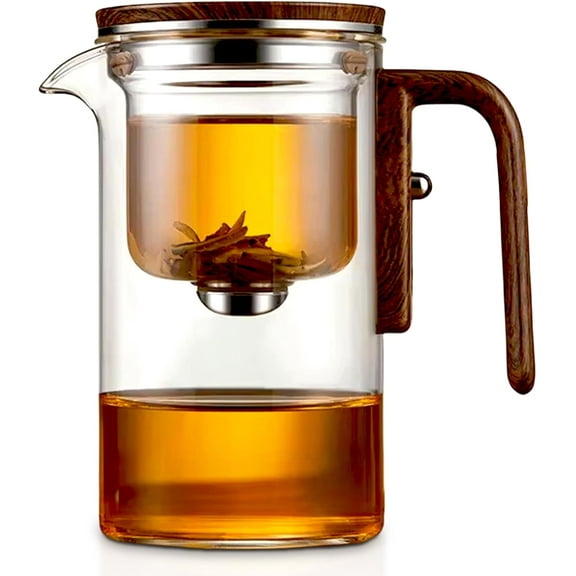 Enchanti Tea Pot,Witchcraft Teapot,Enchantipot Magic Tea Pot,Water Separation Glass Teapot with Wooden Handle, Magic Teapot with Infuser, Press Control Glass Teapot For Loose Tea (720ml)