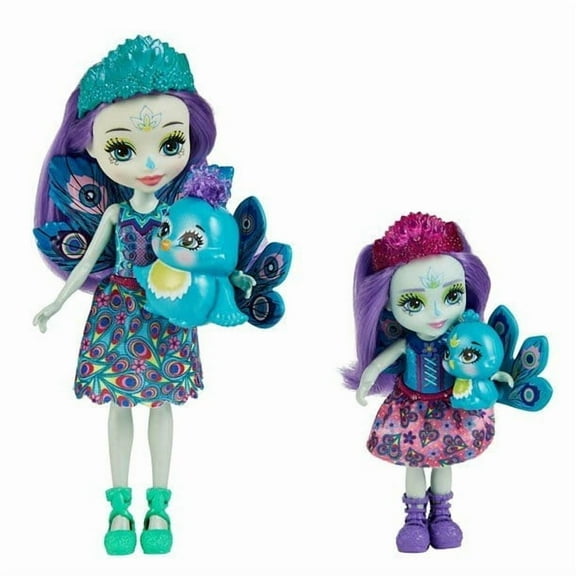 Enchantimals Patter & Piera Peacock Sister Dolls (6-in & 4-in) & 2 Animal Figures, Removable Skirt and Accessories, Great Gift for Kids Ages 3Y+