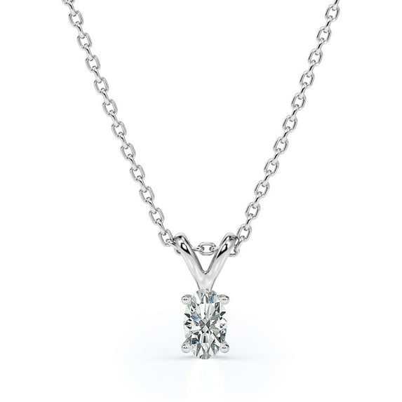 JeenMata Enchanting 0.25 Carat Oval Shaped Diamond Pendant Necklace In 18K White Gold Plating Over Silver