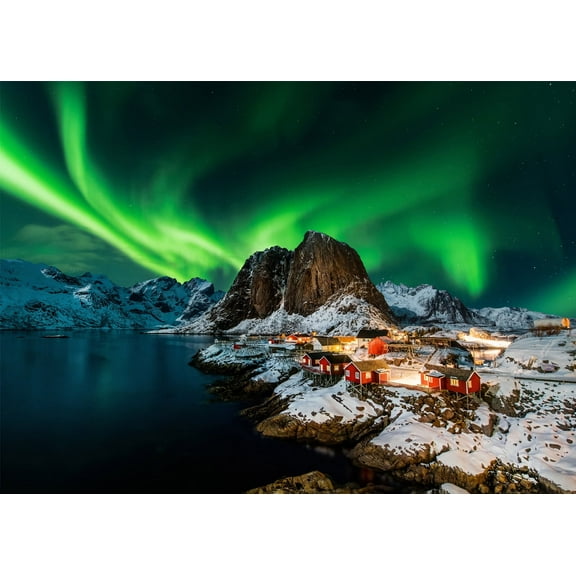 Enchanting Aurora Village Jigsaw Puzzle for Adults & Family - 1000 Pieces Challenging Puzzle with Snow Mountain Scene, Perfect Fit for Game Nights & Home Decor (27.56x19.69")