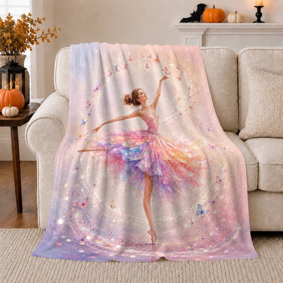 Enchanting Ballerina Butterfly Whimsical, Festive Pet Portrait Pattern, Warm Flannel Blanket for Living Room and Bedroom, Cat Lovers Just Because Gift, Pet Lover Home Decor