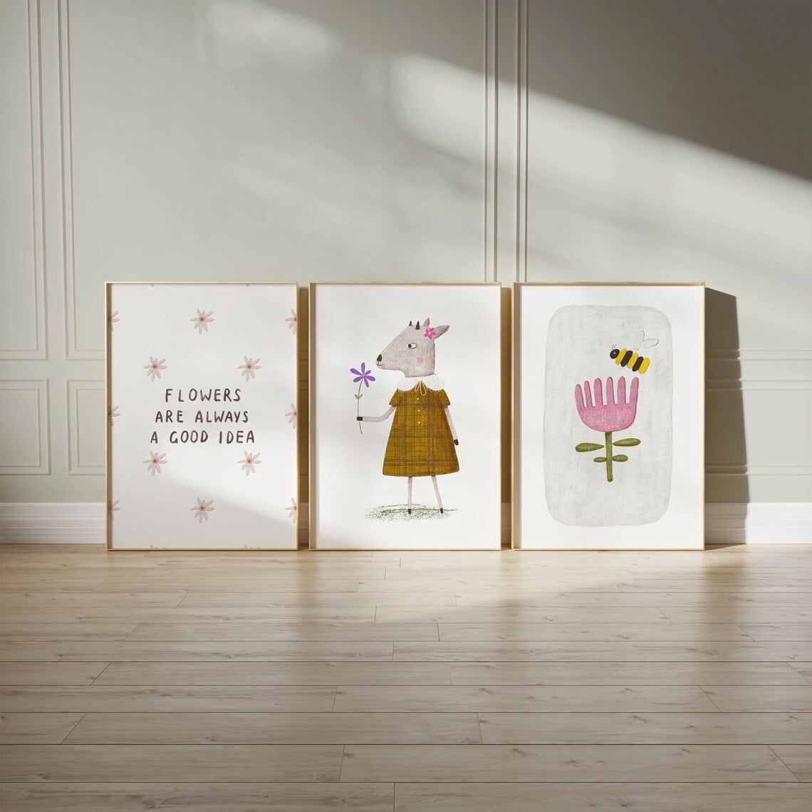 Bee Postser Enchanting Bee Flower Nursery Prints Set of 3, Storybook Wall Art ...