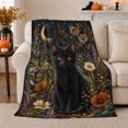 thumbnail image 1 of Enchanting Black Cat in Moonlit Wildflower Garden, Mystical Floral Flannel Blanket for Sofa Couch Bed Bedroom Home Decor Birthday Gift for Cat Lovers Cozy Room Accent, 1 of 9