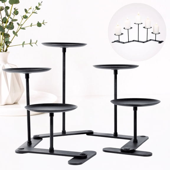Enchanting Black Iron Candelabra with Adjustable Heights for 5 Candles