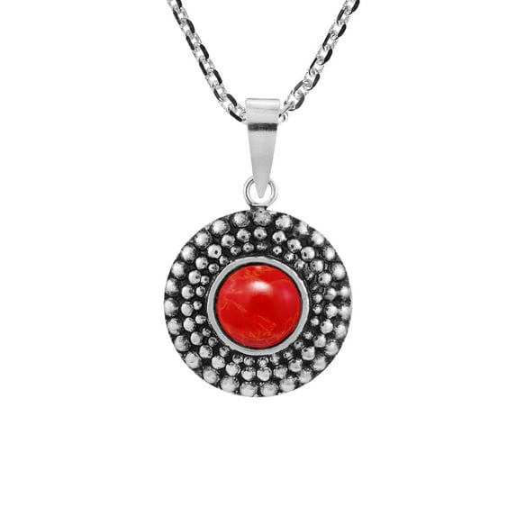 Enchanting Boho Red Coral Stone Sterling Silver Necklace