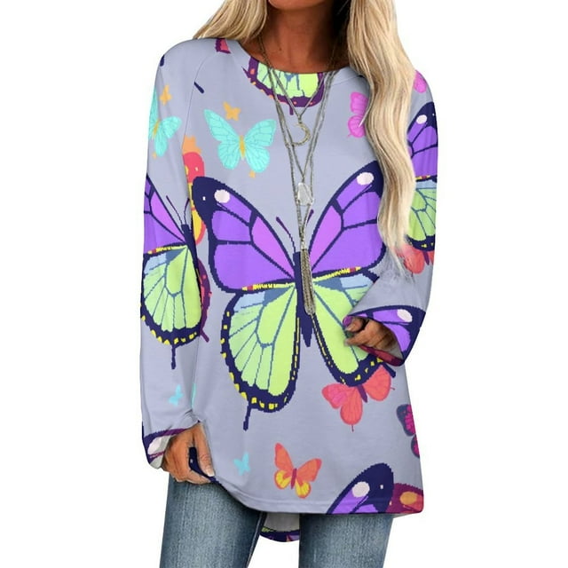 Enchanting Butterfly 3D Print Women Long Sleeve T Shirt Oversized Enchanting Butterfly 3D Print Women Long Sleeve T Shirt Oversized