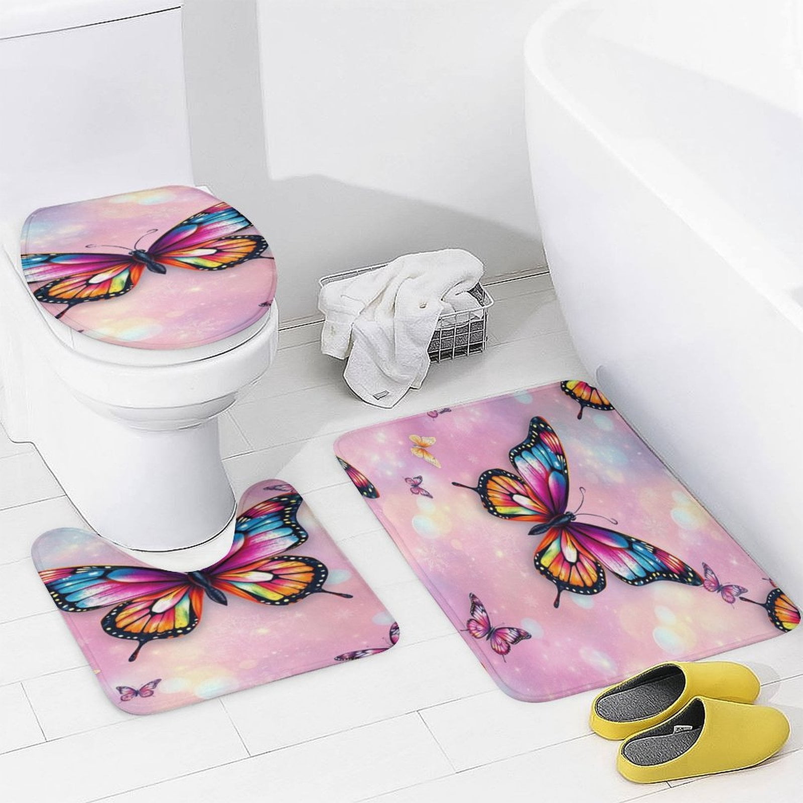Naturestep Rug Butterfly Enchanting Butterfly Bathroom Rugs Set 3 Piece with Non-Slip Bath Rugs ...