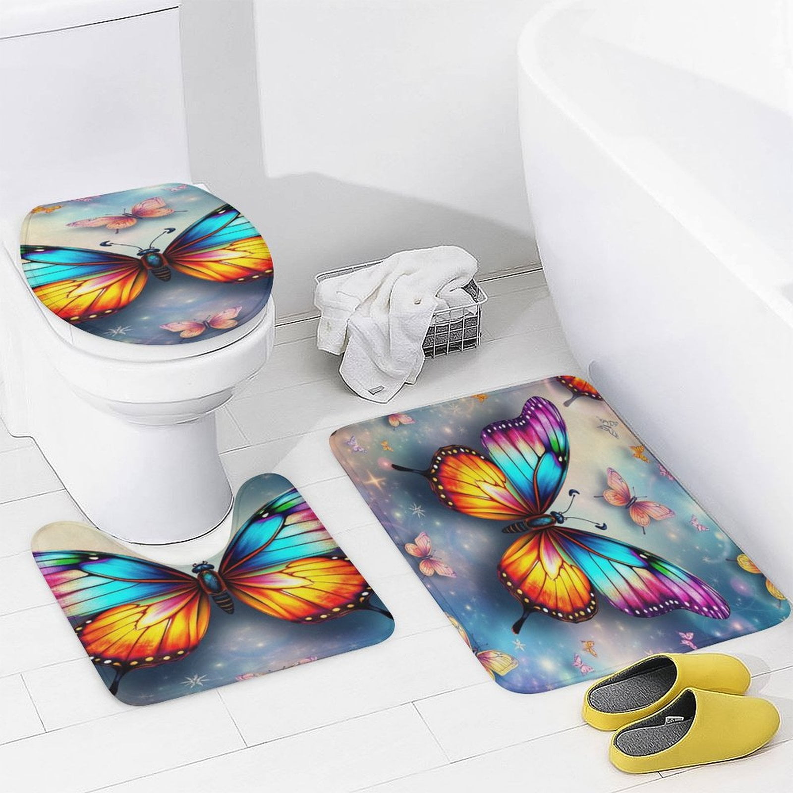 Enchanting Butterfly Bathroom Rugs Set 3 Piece with Non-Slip Bath Rugs ...