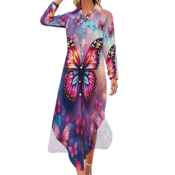 Enchanting Butterfly Chiffon Dress V Neck Dresses Women Casual Dress