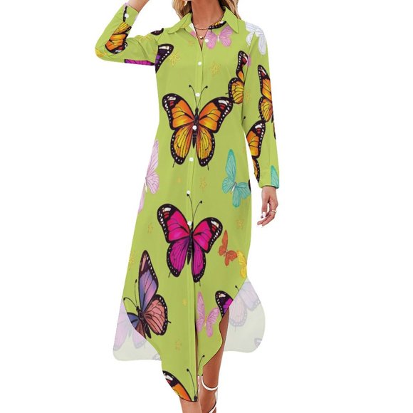 Enchanting Butterfly Chiffon Dress V Neck Dresses Women Casual Dress