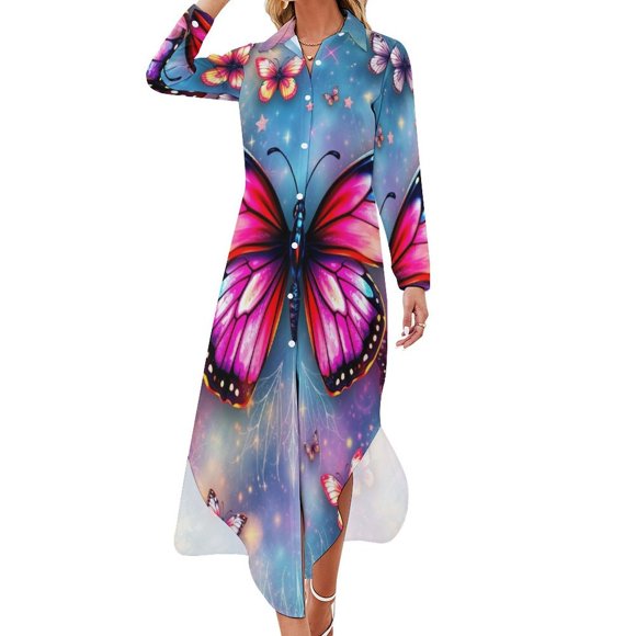 Enchanting Butterfly Chiffon Dress V Neck Dresses Women Casual Dress
