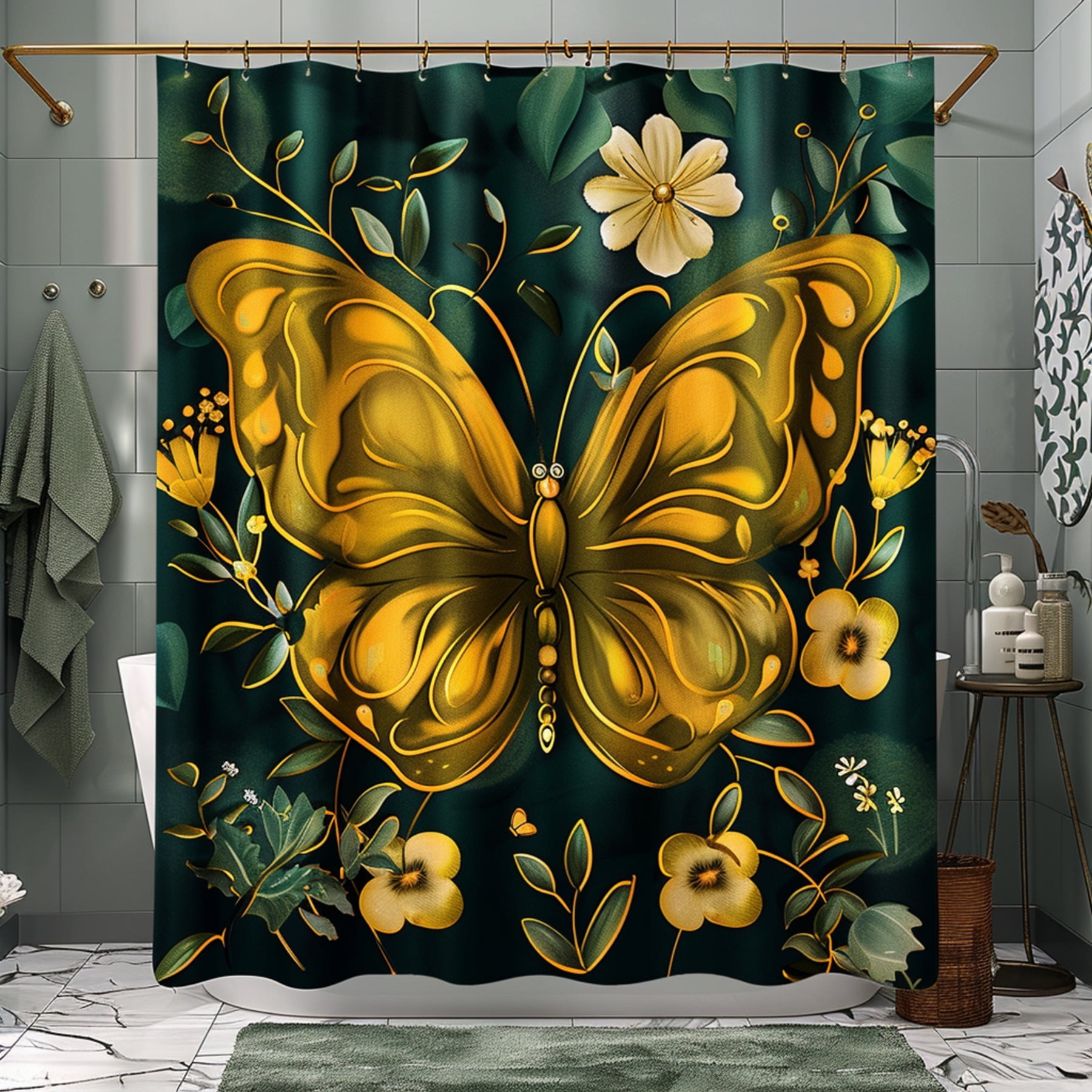 Enchanting Butterfly Garden Shower Curtain Vibrant Yellow & Black ...