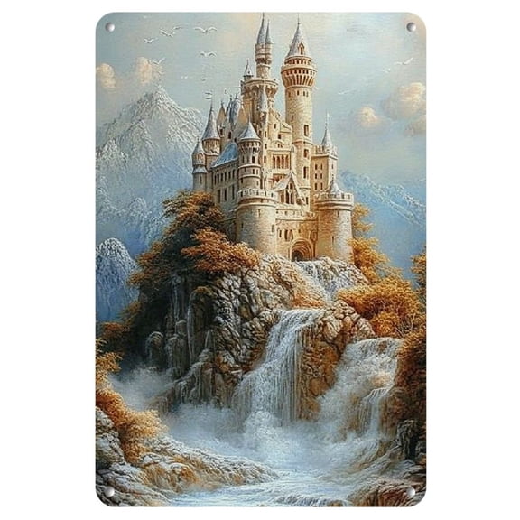 Enchanting Castle 3D Effect Metal Wall Art - 8x12 Inch Iron Tin Sign, Durable &amp; Bend-Resistant - Ideal for Home, Living Room, Bedroom, Garden Decor