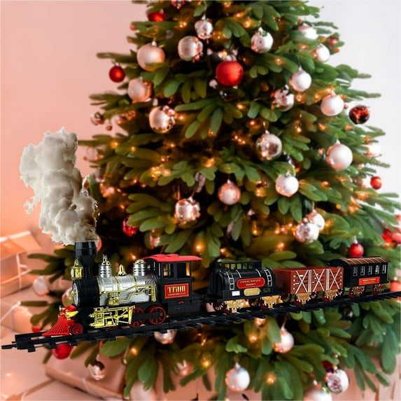Enchanting Christmas Express Toy Train Battery Operated Locomotive Rail Set with Light, Smoke and Whistle - 20 Pieces Toy Train Set for Magical Holidays, Birthdays