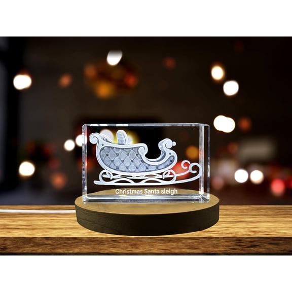 Enchanting Christmas Santa Sleigh | 3D Engraved Crystal Decoration