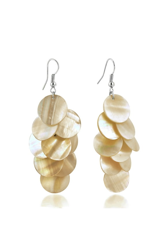 Enchanting Cluster of Brown Kabibe Shell Circles Handcrafted Dangle Earrings