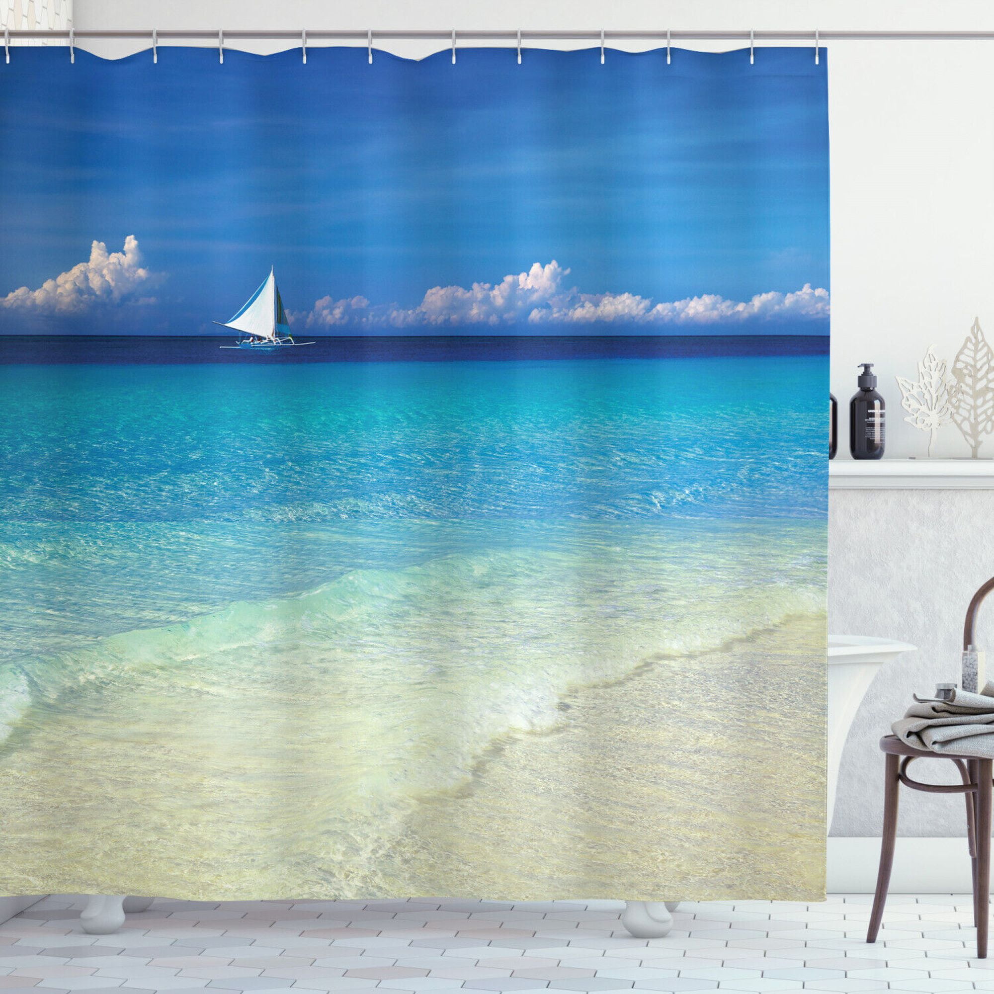 Enchanting Coastal Escape Shower Curtain: Seaside Serenity for Your 