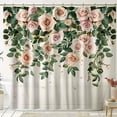 thumbnail image 1 of Enchanting Cottagecore Rose Garden Shower Curtain Pink Roses Green Leaves Beige Floral Pattern EyeCatching Design, 1 of 5