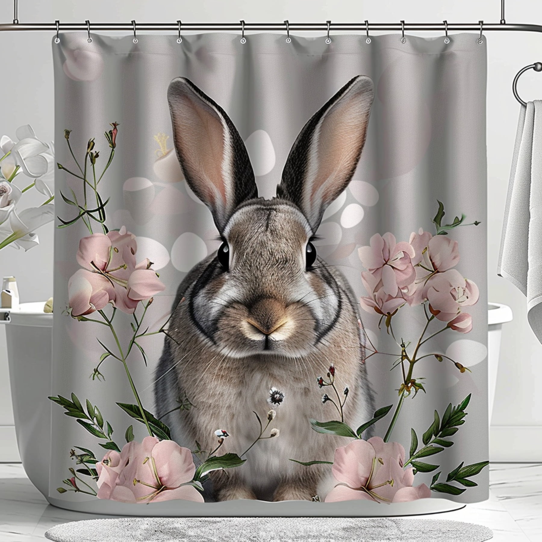 Enchanting Easter Bunny & Pink Flowers Shower Curtain Transform Your ...