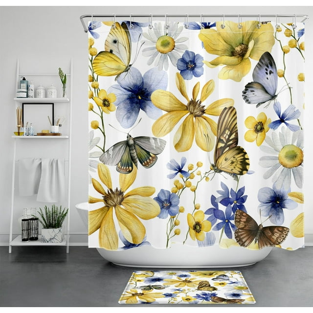 Enchanting Elegance Rustic Butterfly and Moth Yellow Floral Bathroom