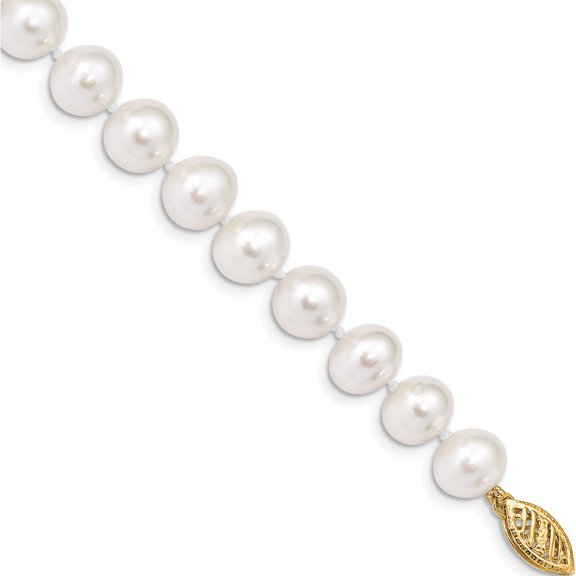 Enchanting Ethereal Refined 14k 8-9mm White Near Round Freshwater Cultured Pearl 8.25 inch Bracelet Lustrous Sleek Heirloom