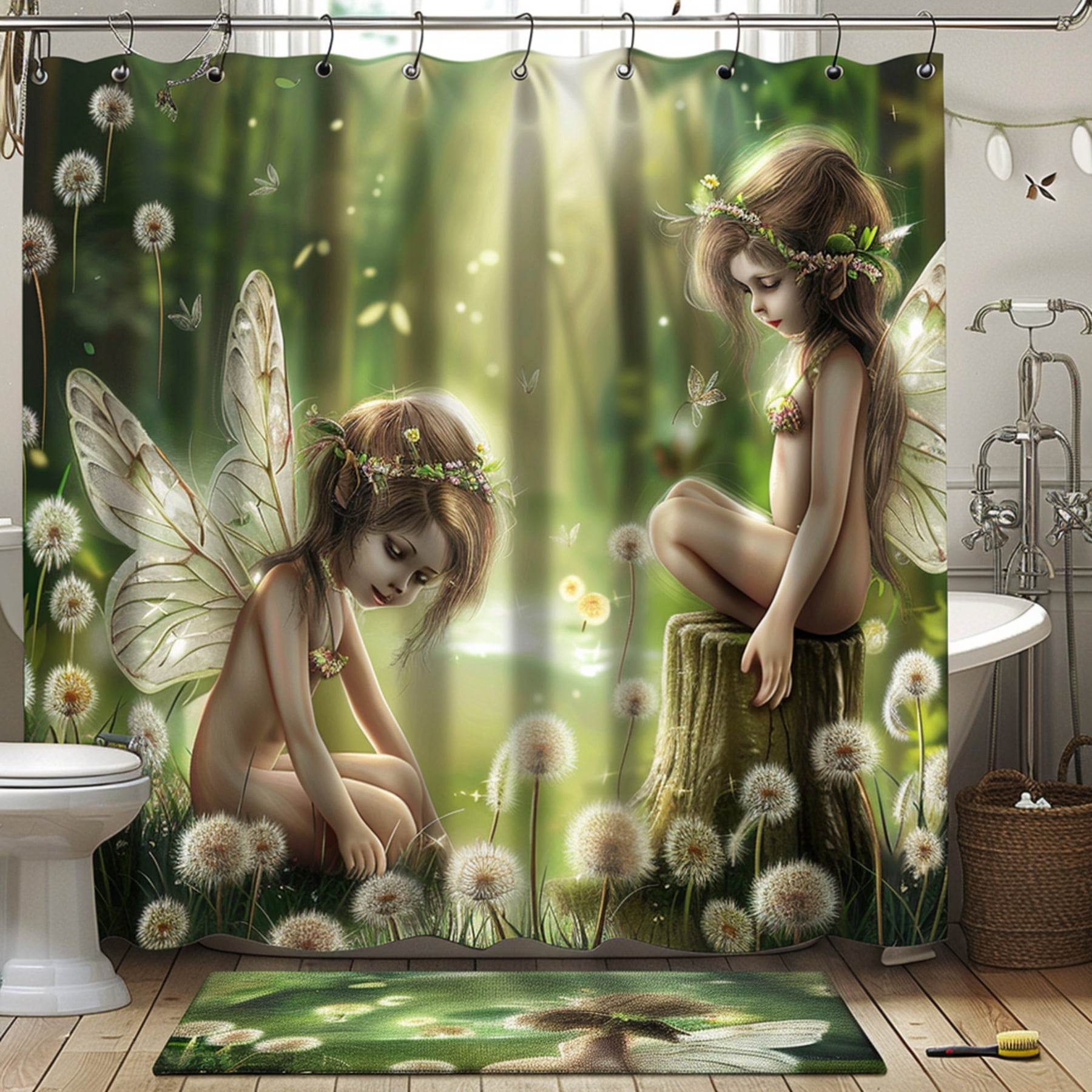 Enchanting Fairy Forest Shower Curtain Set Hyper Realistic Green ...