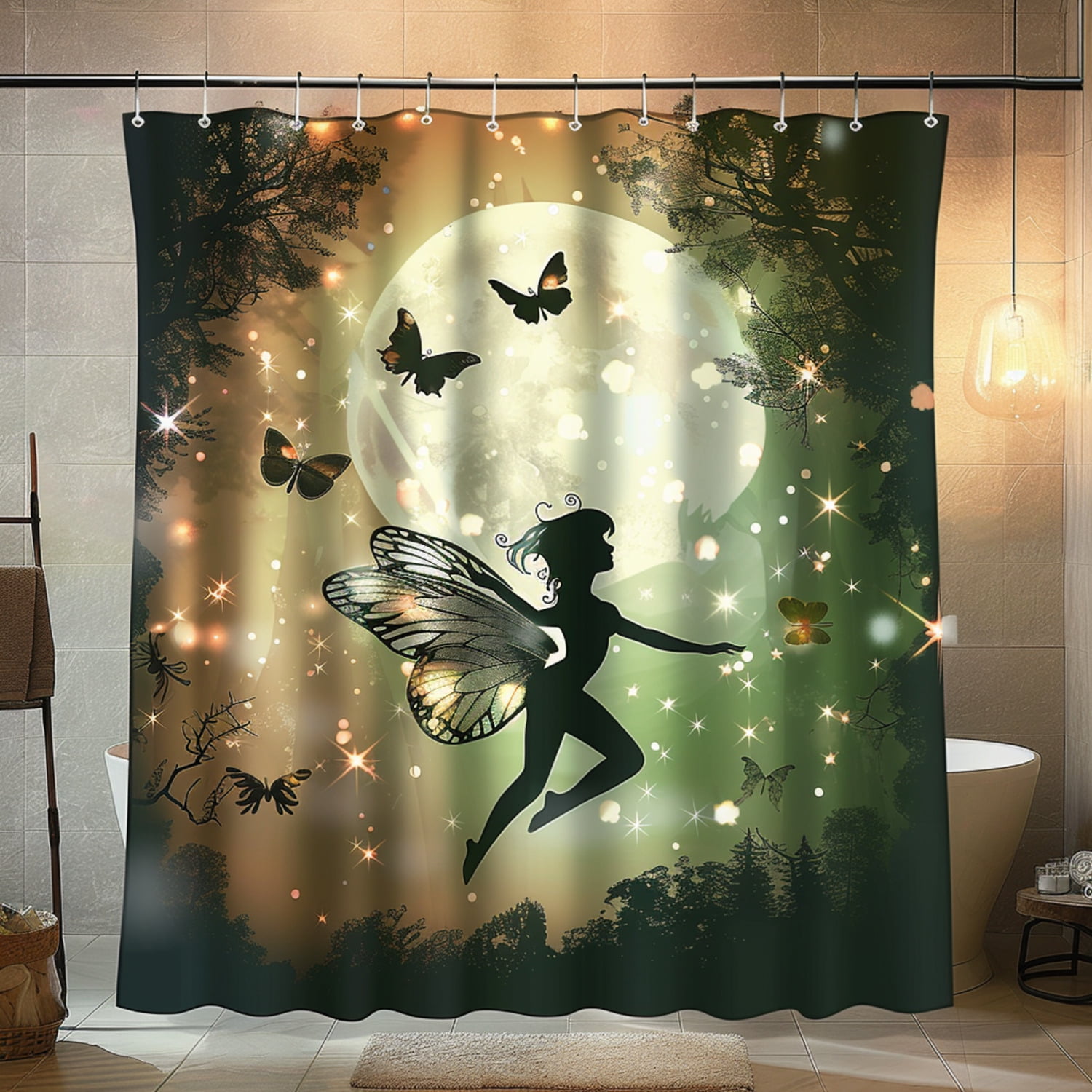 Enchanting Fairy Forest Shower Curtain - Vintage Style with Moonlight ...