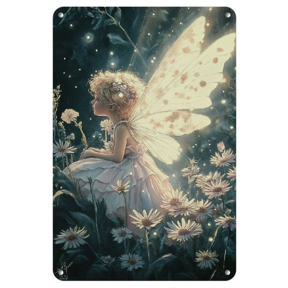 Enchanting Fairy Garden Metal Wall Art, 8x12 Inch - Whimsical Pink Floral and Sparkling Butterfly Design, Ideal for Bedroom & Living Room Decor, Frameless Fantasy-Themed Home Accent