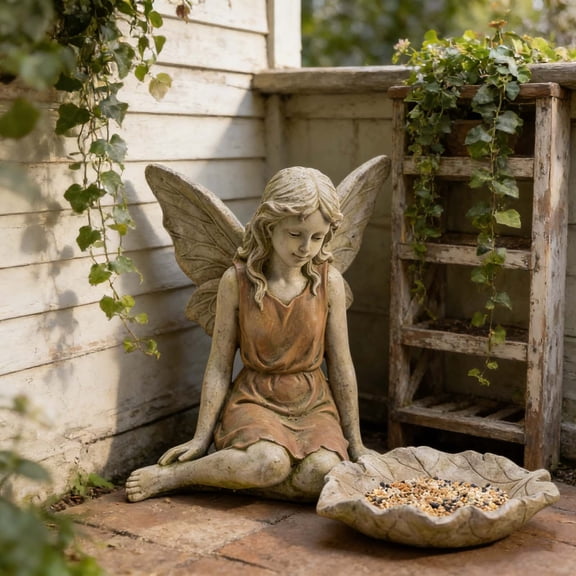 Enchanting Fairy Statue Bird Feeder - Outdoor Garden Statues Resin Decor for Patio Lawn Yard - Magical Leaf Bird Bath Feeder to Attract Wild Songbirds - Unique Gift Nature Lovers