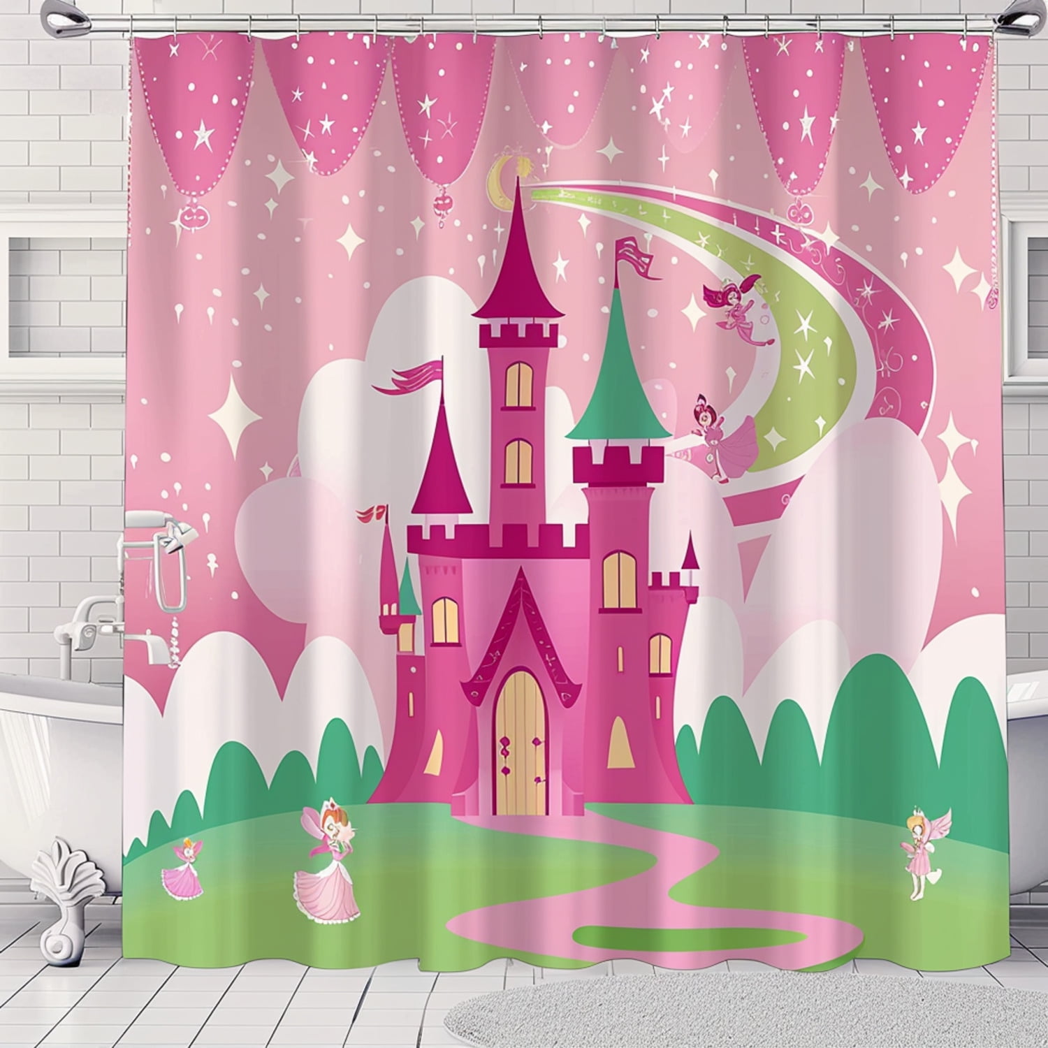 Enchanting Fairy Tale Castle Shower Curtain for Kids' Bathroom Decor