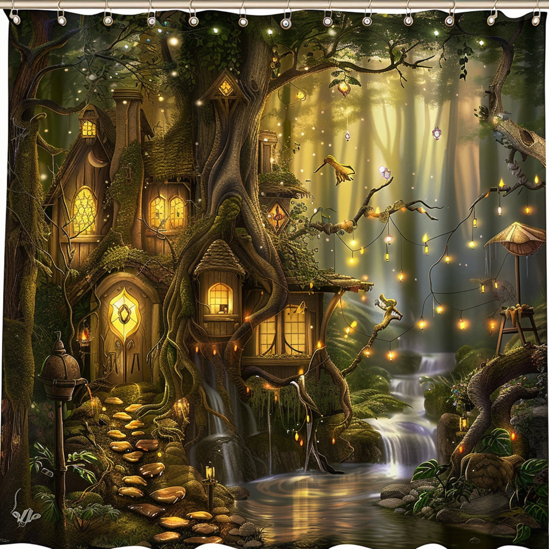 Enchanting Fairy Tale Forest Shower Curtain with Fantasy House Magical ...