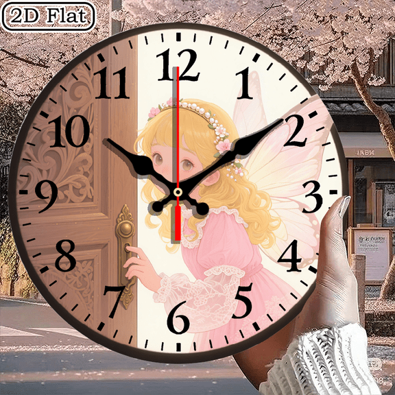 Enchanting Fairy Wall Clock with Floral Crown and Shimmering Wings Design, Decorative Round Clock for Home Decor, 10x10 Inch, 1pc, Battery Not Included