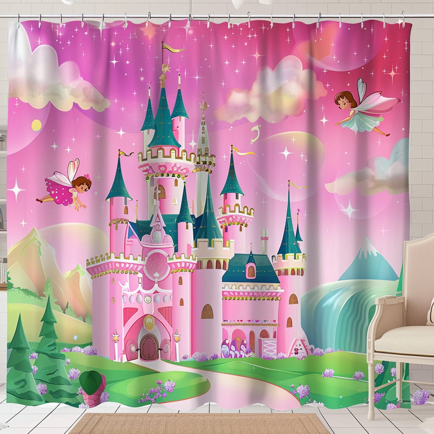 Enchanting Fairytale Princess Castle Shower Curtain Set for Girls ...