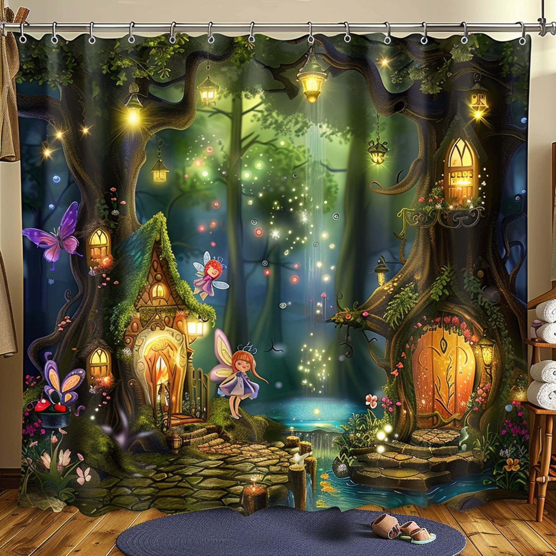 Enchanting Fantasy Forest Fairy Shower Curtain Cute Fairies Magical