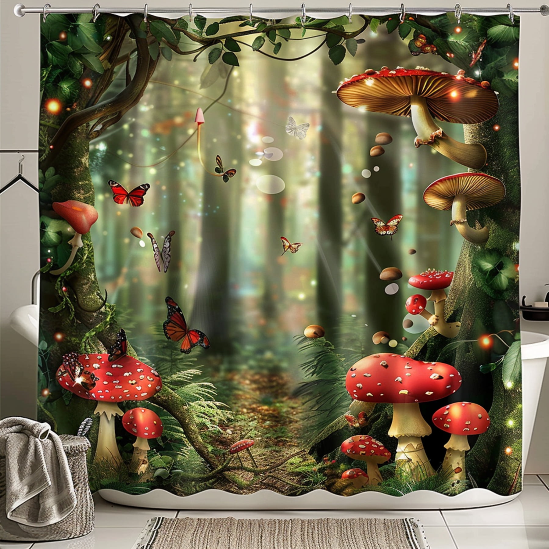 Enchanting Fantasy Forest Mushroom Shower Curtain Set Hyperrealistic ...