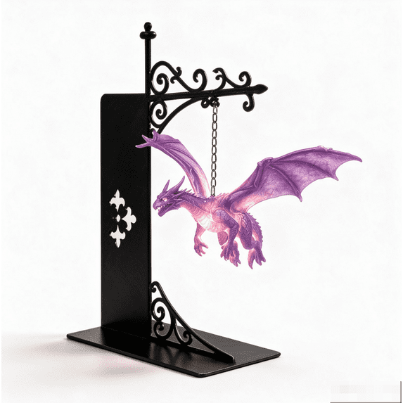 Dragon Glow Hanging Purple Dragon Bookend Light,Fantasy Glowing Dragon Bookend Lamp with Vintage Chain,Weighted Bookshelf Decor for Book Lovers,Warm Ambient Night Light